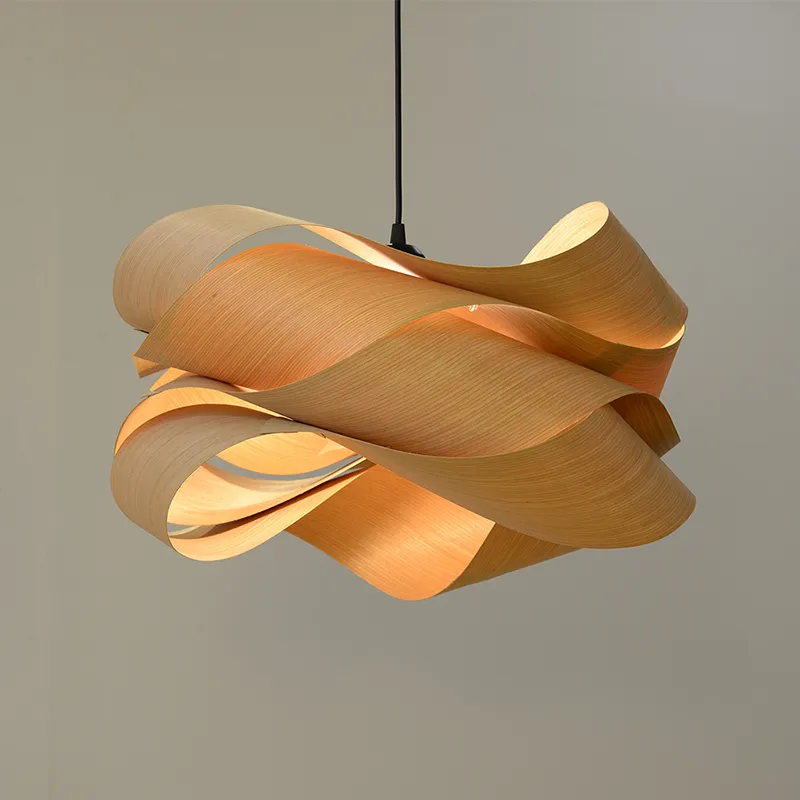 Wood Skin Bamboo Personality Asian Chinese Popular Hot Selling E27 Lampada a sospensione in legno Project Coffee Shop