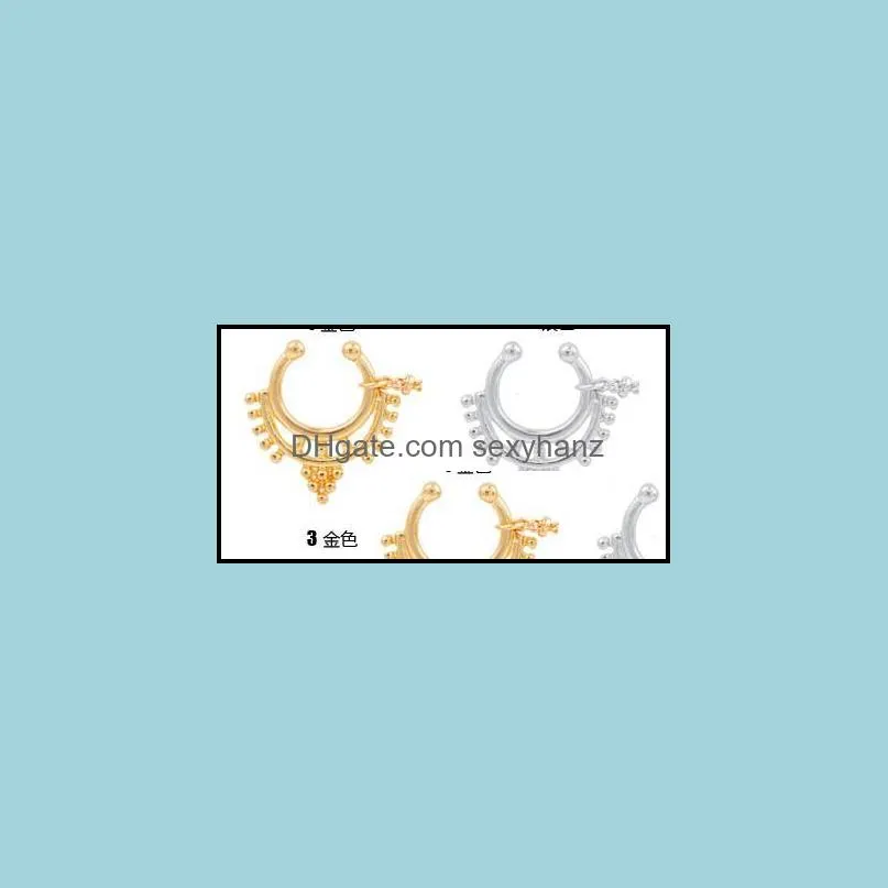 Other 1pc Classic C - Shaped False Nose Ring With Chain Earrings Set Traditional Woman Piercing Body Jewelry For Lady