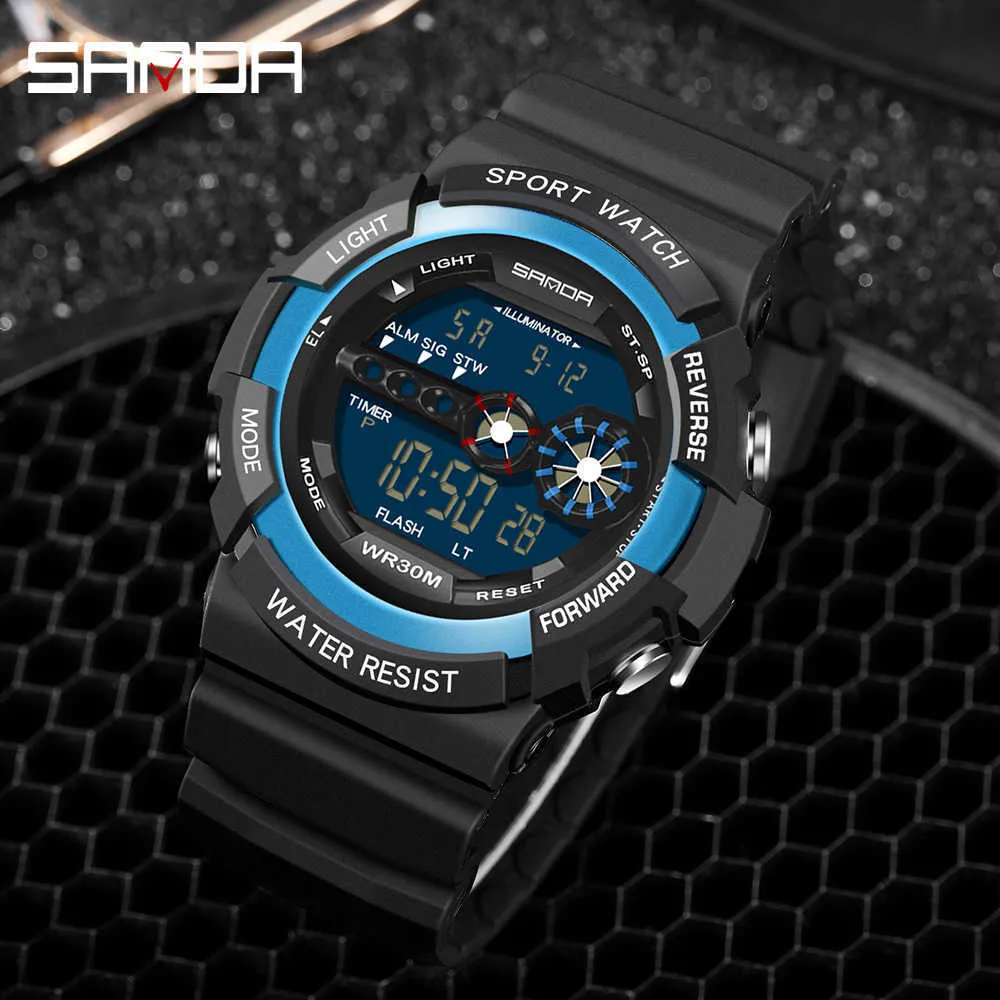 Sanda Mens Watch Fashion Countdown Vattentät Man Klocka Led Digital Watch Shock Fast Militär Sport Mäns Klockor Reloj Hombre G1022