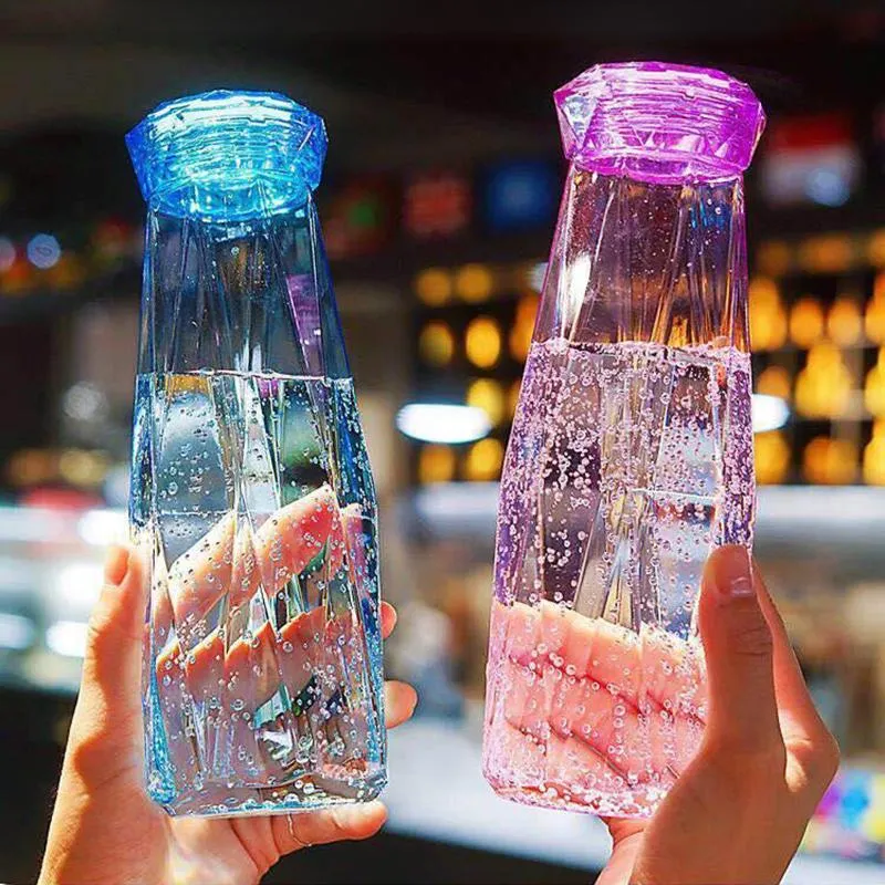 Creative Diamond Cup Colorful Crystal Glass Water Bottles Fashion juice Cups 450ml Travel Bottle Gifts Advertising Water Cups