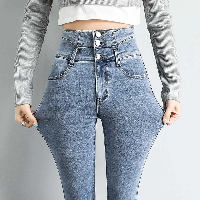 Trend High-Waist Women's Jeans 2021 Nya Slim High Profile Pencil Byxor Sträcka Skinny Pants Plus Size H0908