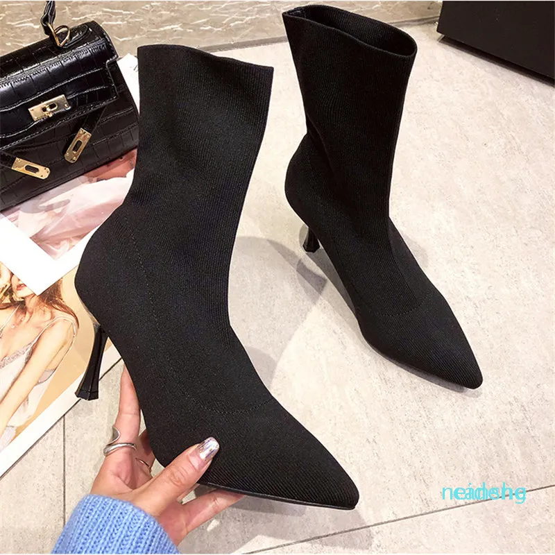 Модные Женские Высокие Каблуки Вязаные Носки Сапоги STILETTO MID TUBEКороткие Ботинки Заостренные Носки Сапоги Натяжные Носки Белый ЧерныйБотинок 635 От 5 970 руб.