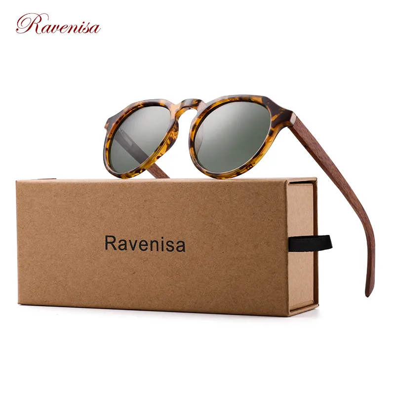 Ravenisa Madeira Óculos de Sol Polarizado Óculos de Sol Mulheres Homens Vintage Rodada Sol Óculos Senhoras Lunette Femme UV400