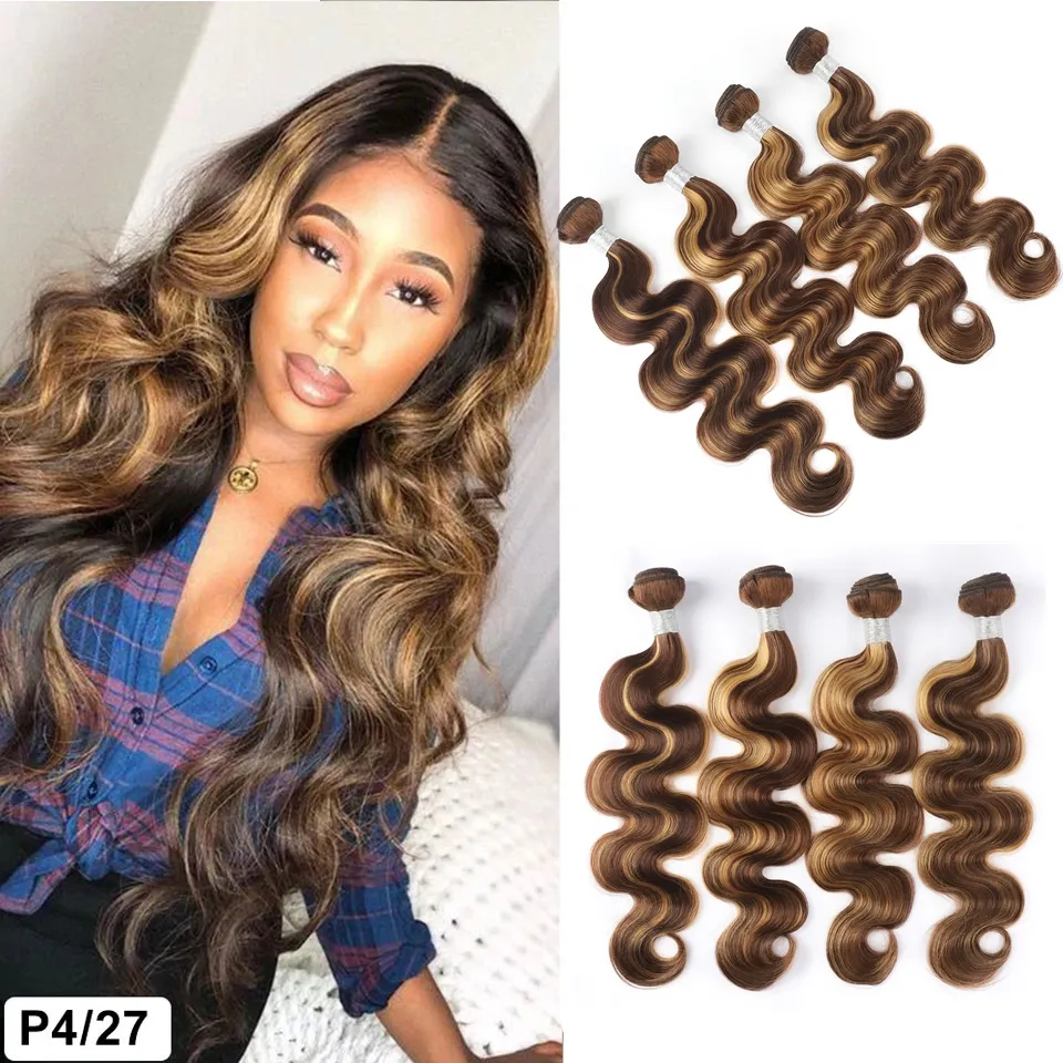 Ishow Wefts Straight Highlight 4/27 Ombre Couleur Brun Cheveux Humains Bundles 8-28 pouces Brésilien Body Wave Péruvien Virgn Extensions de Cheveux pour Femmes de Tous Âges