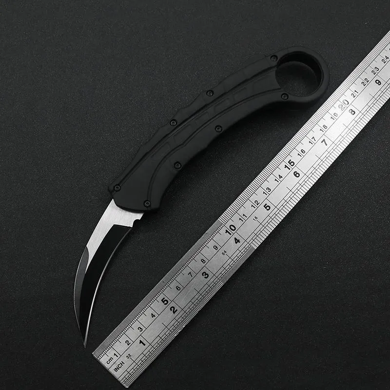 8.58 pulgadas 440C acero negro caza táctica cuchillo automático EDC SciMitar Conveniente transporte de manga de nylon + caja de regalo