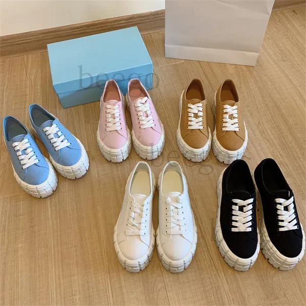 Driehoek logo ontwerpers casual schoenen Platform Double Wheel Nylon Sneakers Dames Dames voor Wit Sneaker Trainers Triple Dikke bodem Luxe lage gabardine voor roze