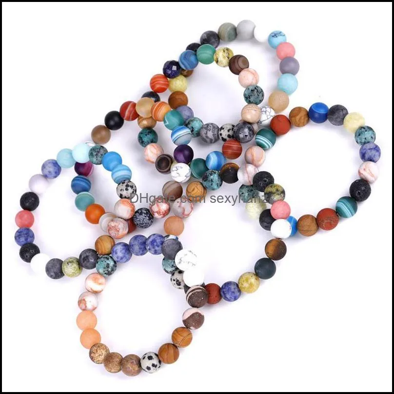 Beaded, Strands Eight Planets Bracelet Men Natural Stone Universe Yoga Chakra Solar System Star Discovery Jewelry BYZ-18