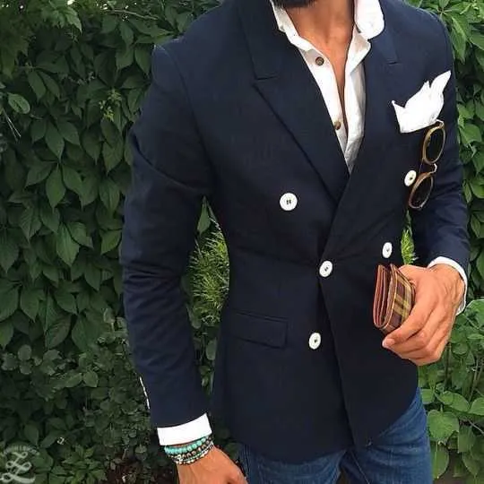 2024 Ultimo Cappotto Mutanda Design Nero Blu Navy Doppio Petto Giacca Sportiva da Uomo Vestito Casual Giacca Abiti Su Misura Skinny Tuxedo Masculino