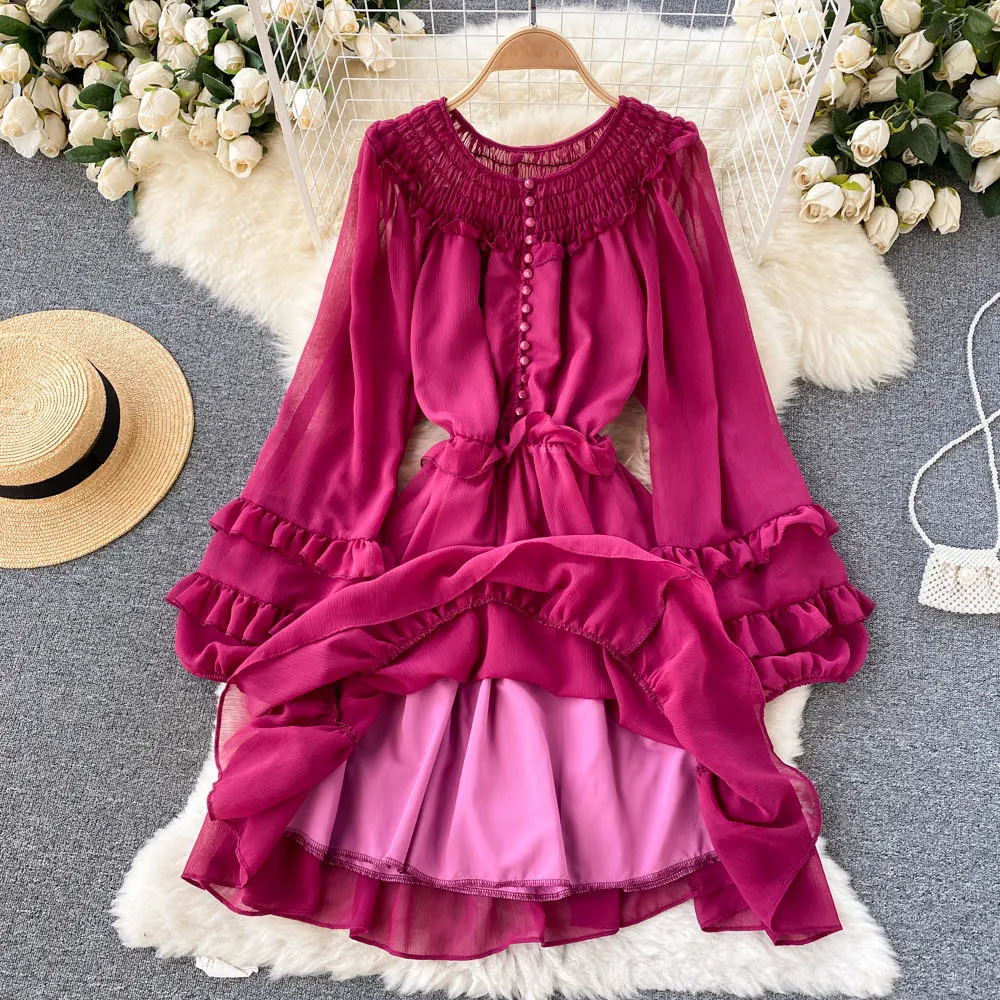Hey Wing Sleeve Ruffle Chiffon Dress ワンピース DHgate.com:Chiffon Dress for Women, Elegant Draped Ruffle O