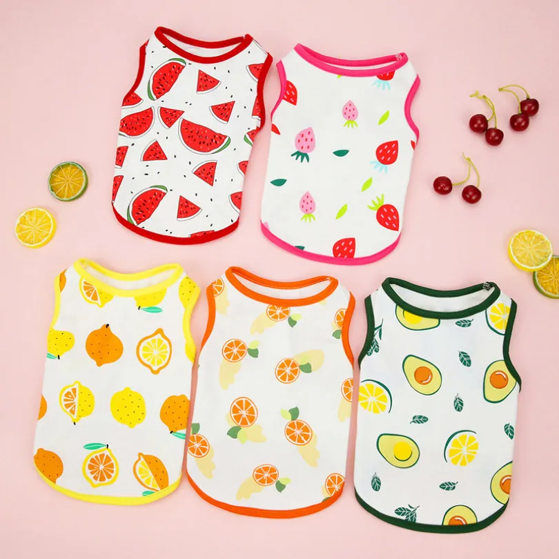 Dog Apparel Doggy Shirts Cotton With Fruit Patterns Summer Dogs Clothes Cute Breathable Stretchy Fit Vest for Small Doggie Cats Watermelon 5Colors HH21-405