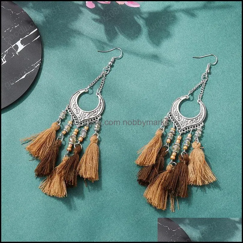 Retro earrings Europe and America exaggerated exotic style tassel earrings female bohemian ethnic holiday style ear ear long