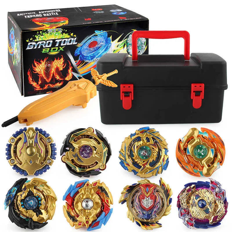 Beyblades Patlama Metal Fusion Altın 12 adet / takım Gyro Set Oyuncaklar Saklama Kutusu ve İki Yönlü Launcher Ile Çocuklar için X0528