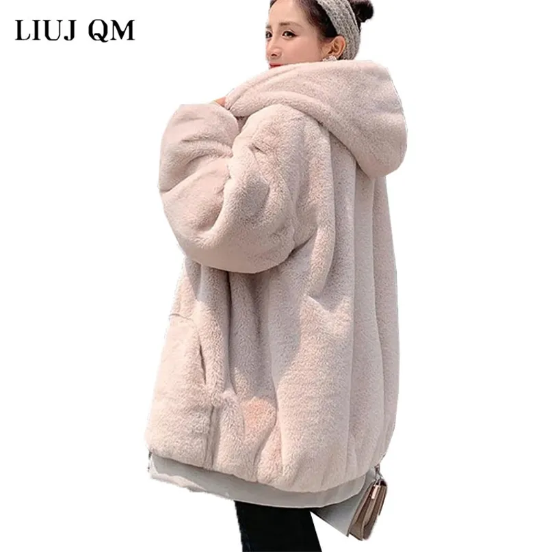 Winter Dicke Warme Faux Pelz Mantel Übergroßen Mode Frauen Mit Kapuze Lange Hülse Faux Pelz Jacke Luxus Winter Kurze Mäntel 211018