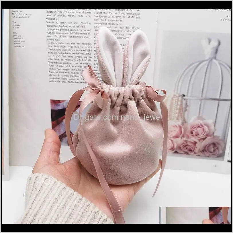cute velvet jewelry gift bags with bunny ear jewellery cosmetic storage crafts packaging pouches for boutique retail shop