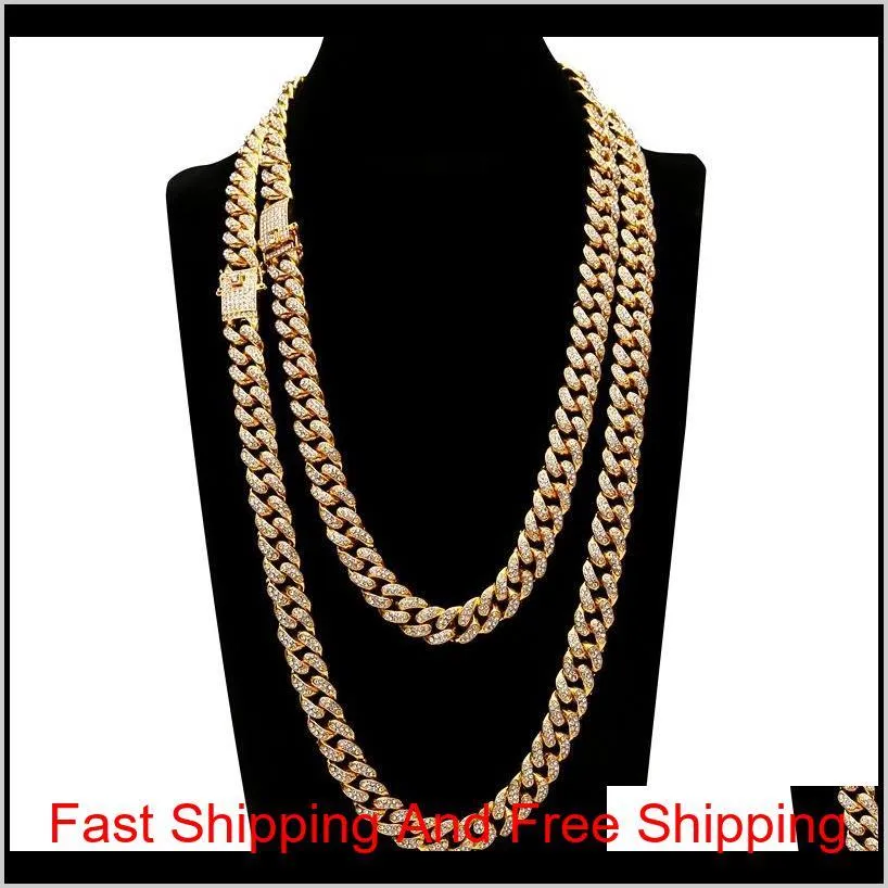 2019 bling diamond iced out chains necklace mens cuban link chain necklaces hip hop high quality personalized jewelry for women men