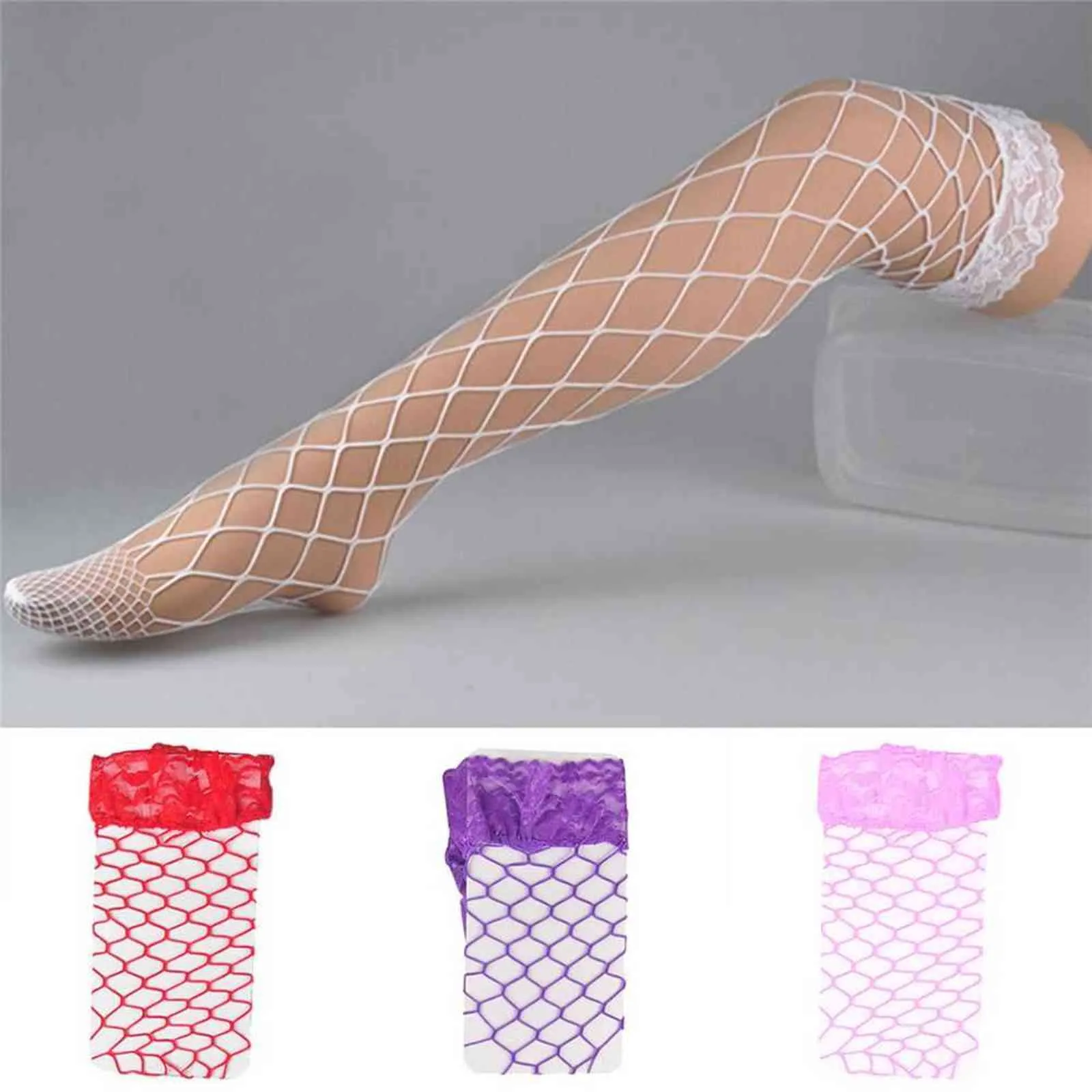 Neue Mode Spitze Gekrönt Oberschenkel Hohe Sheer Fishnet Strümpfe Frauen Sexy Strümpfe Frauen Weibliche Lange Knie Socke Y1119