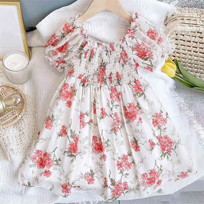 Платье Летние Тонкая Красивая Цветочная Принцесса Детская Одежда Детская Одежда Девочки для 210528