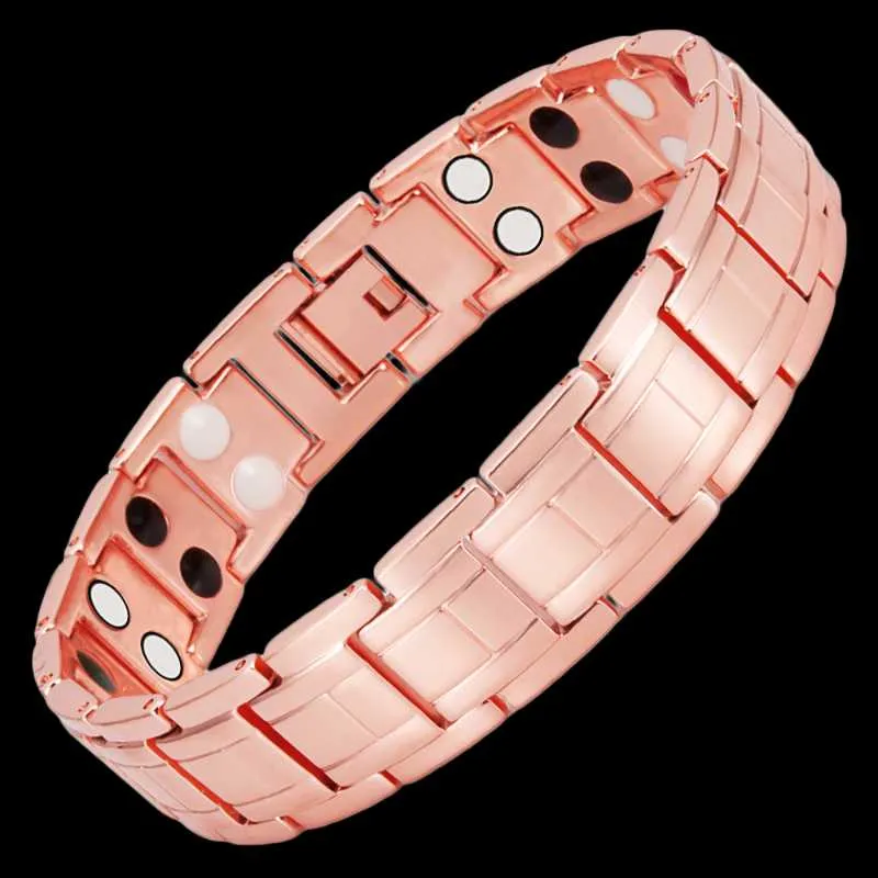 Link, Chain Wollet jóias cobre pulseira magnética pulseira para homens 2 fila 5 em 1 cuidados de saúde curar energia brilhante cor rosa