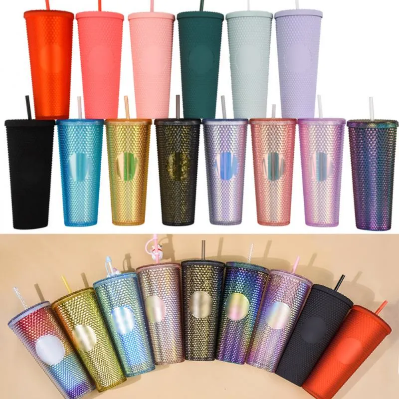 Diamond Radiant Straw Tumblers Coffee Cup AS Material Tumbler 710ml/24oz Diamond Radiant Durian Cups With Straw 0215