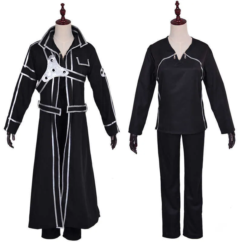 Anime Kirigaya Kazuto Cosplay Costume Set Sword Art Online Kirito Shoes Alicization Wig Boots Uniform Adult Unisex Y0903