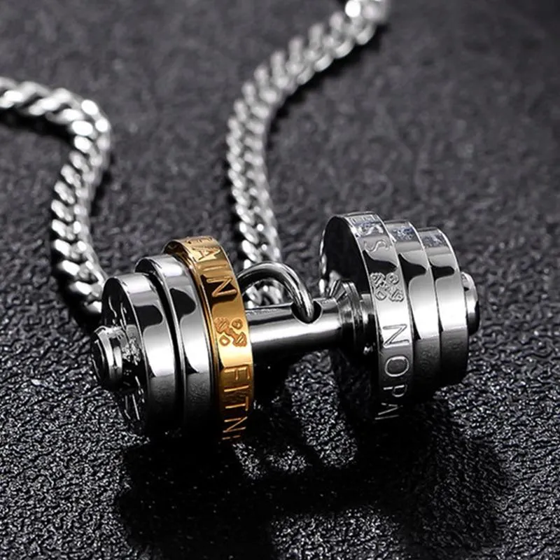 Gold Stainless Steel Dumbbell Pendant For Couples Gym Weight Neck Jewelry For Men And Women From Xiaomujin 25.2 DHgate.Com