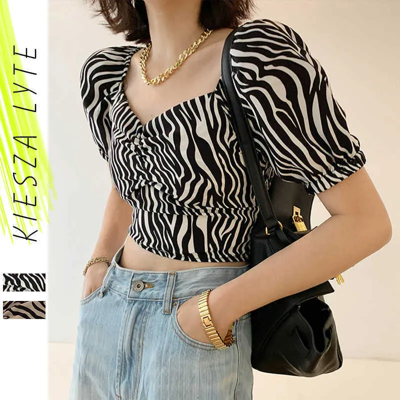 Kobiety La Summer Casual Top Krótki Rękaw Zebra Druku Koszulka Fahsion Szyfonowe Luźne Topy Camisetas Kobieta Blusa Mujer 210608