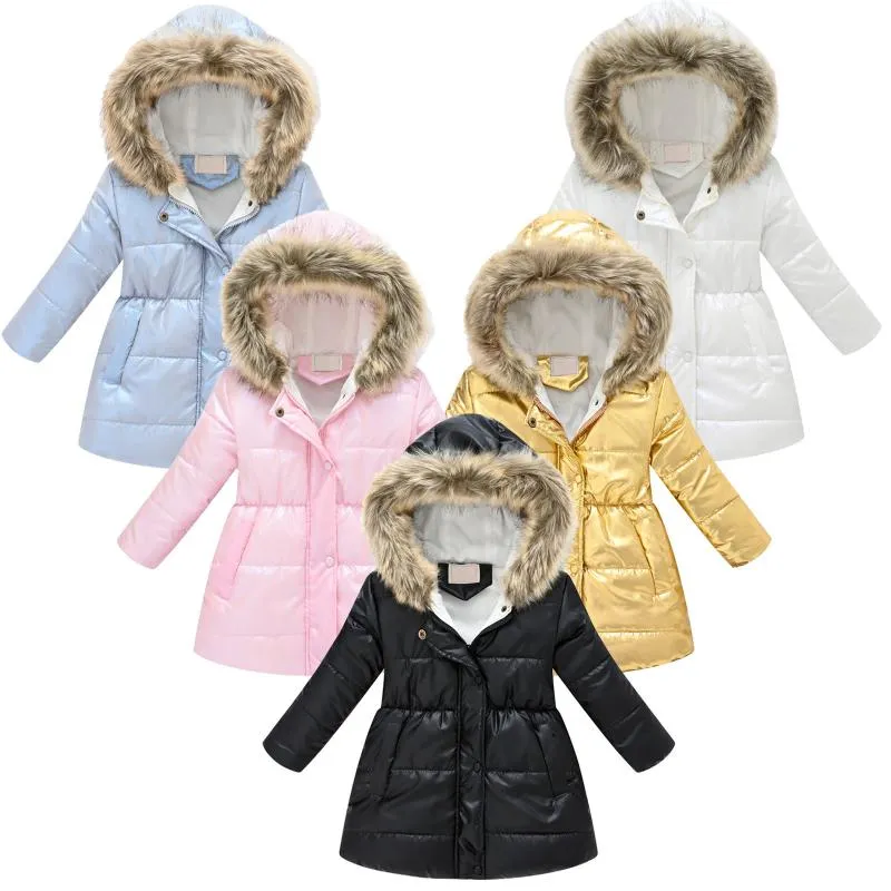 Manteau en duvet mode hiver bébé filles couleur unie longue veste enfants garder au chaud épais col de fourrure Parkas manteaux vêtements d'extérieur fille vêtements