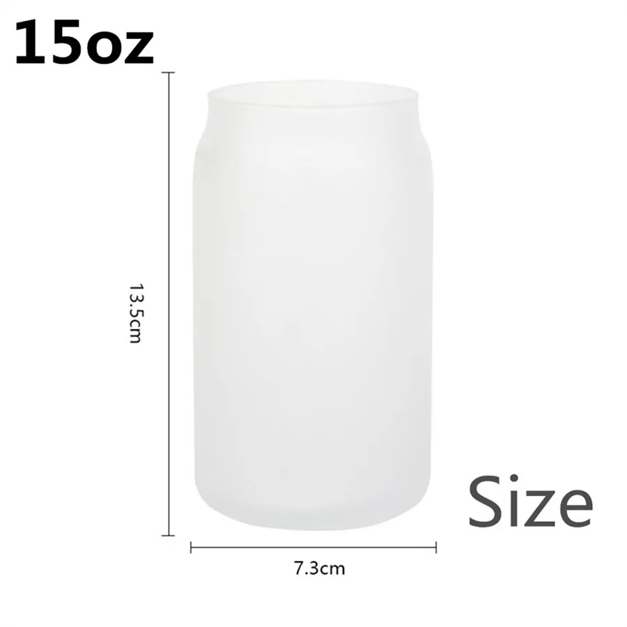 15oz!!! Sublimation Glass Beer Mugs with Bamboo Lid Straw DIY Blanks Frosted Clear Can Shaped Tumblers Cups Heat Transfer Cocktail Iced Coffee Soda Whiskey Glasses