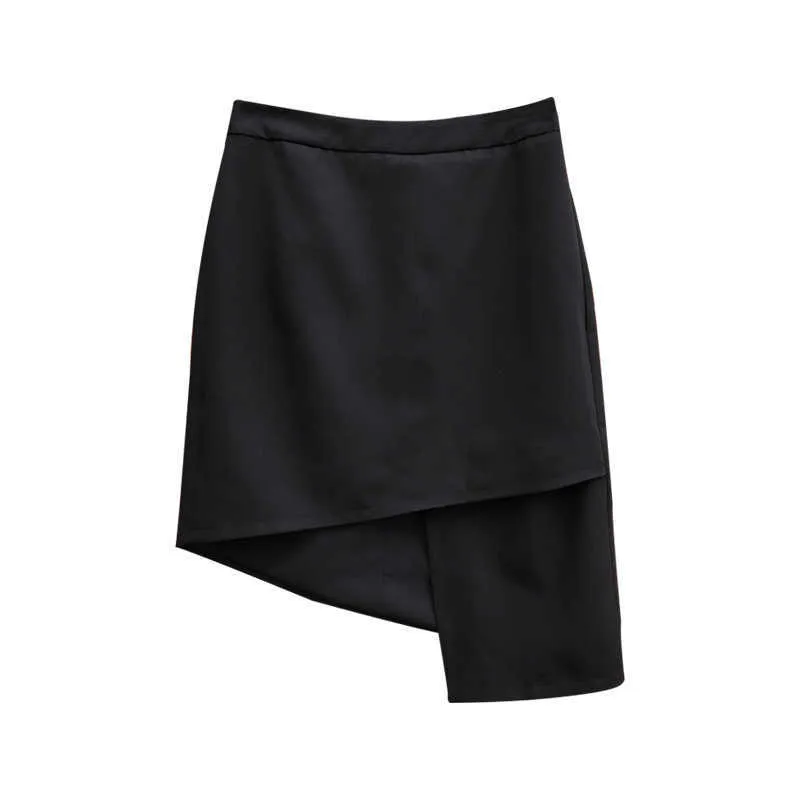 PERHAPS U Women Party Mini Skirt Brwon Khaki Black Asymmetrical A-line Solid S0242 210529
