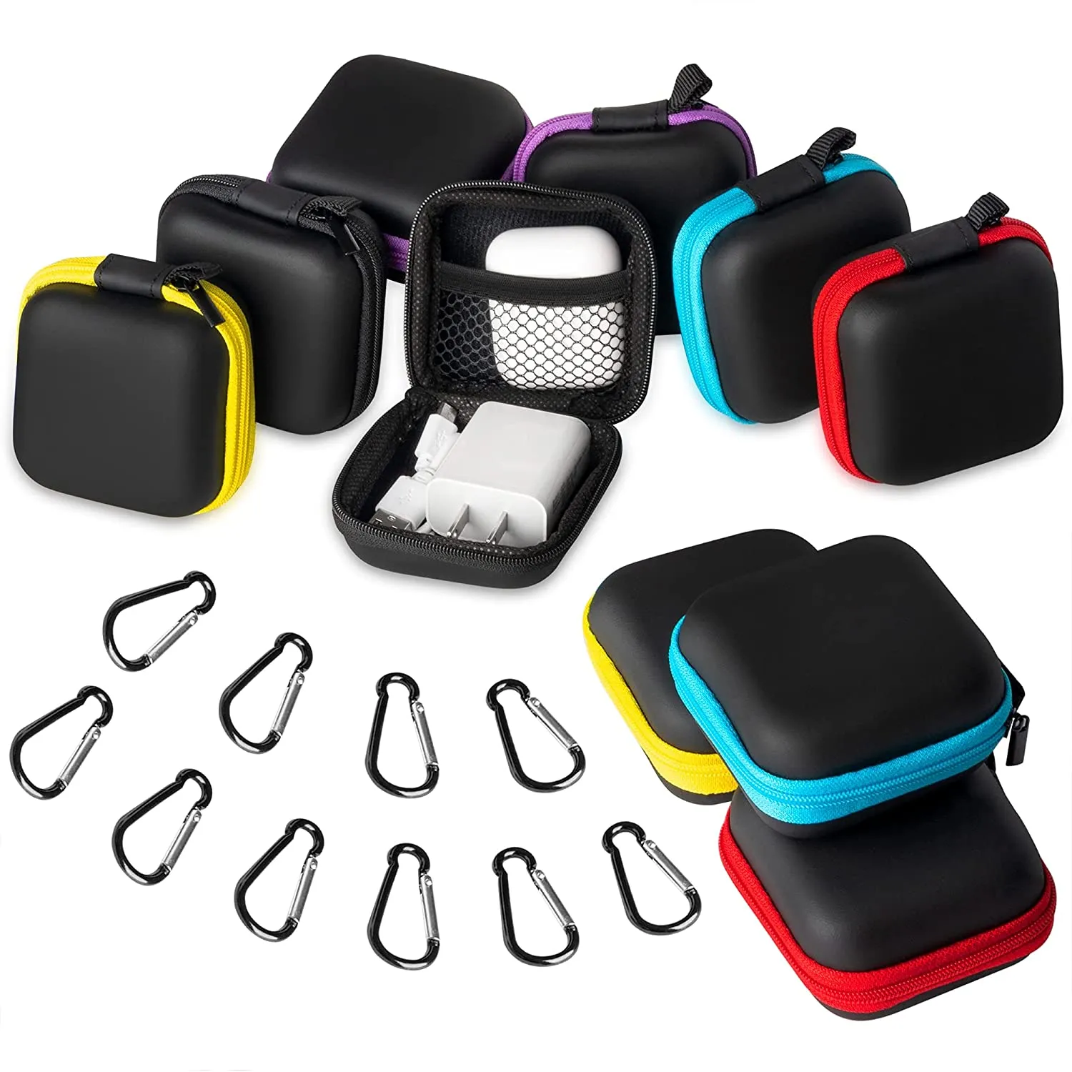 Small Case Carrying Storage Pouch Bag Earphone Accessories with Carabiner Cover Bag for Headphone SD TF Cards Cable charge