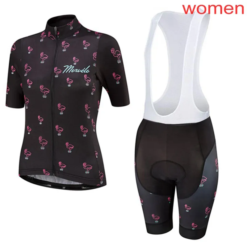 Kvinnor Morvelo Team Cykling Jersey Set Sommar Andas Bike Kortärmad tröja Bib / Shorts Suit Ropa Ciclismo Outdoor Sportswear Y21031005