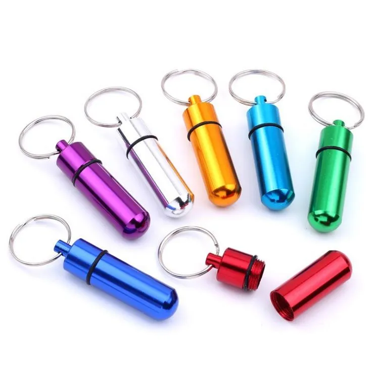 High Quality Portable WaterProof Mini Blue Aluminum Pill Boxes Bottle Medicine Container Keychain Tablet Storage Box Case Holder SN2626