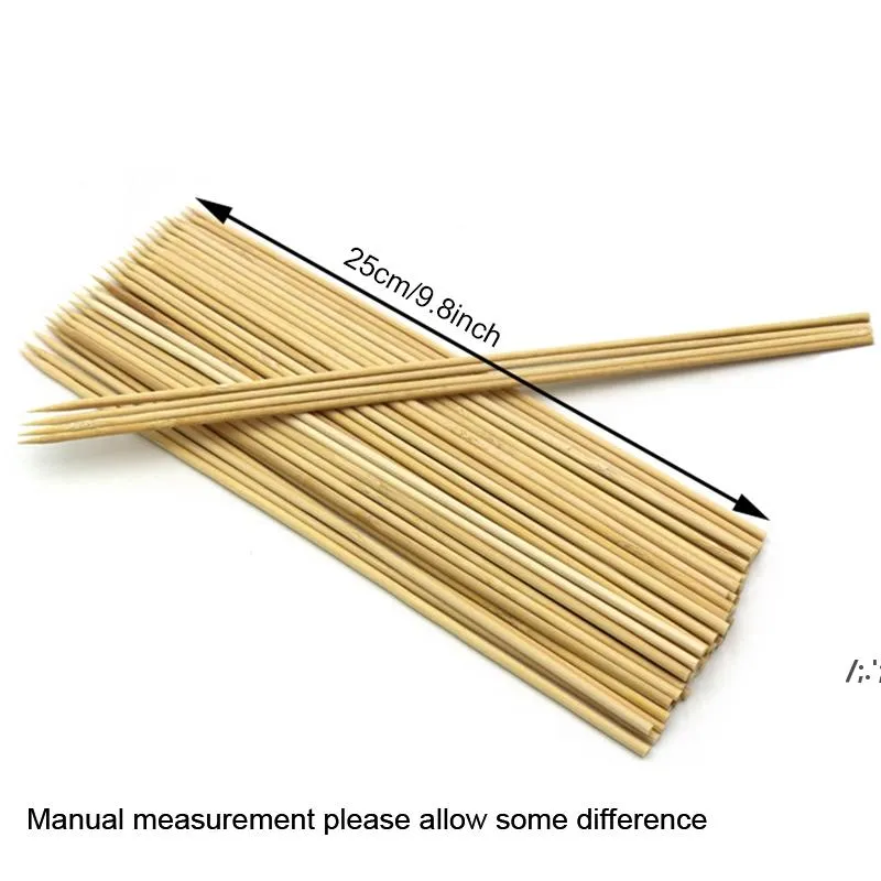 25cm/9.8inch 90pcs/Lot Bamboo BBQ Skewer Food Meat BBQ Tools Barbecue Skewers Shish Kebab Party Disposable Long Sticks Catering JJE13117