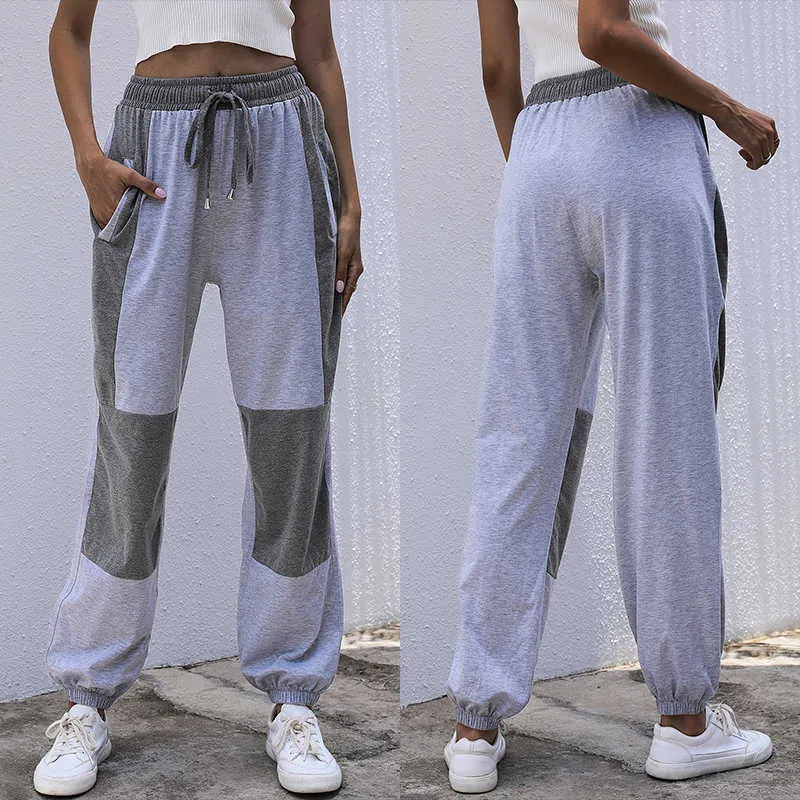 Women's trousers, European and American trousers, straight leg pants, casual color matching trousers, women's daily casual wear, Q0801