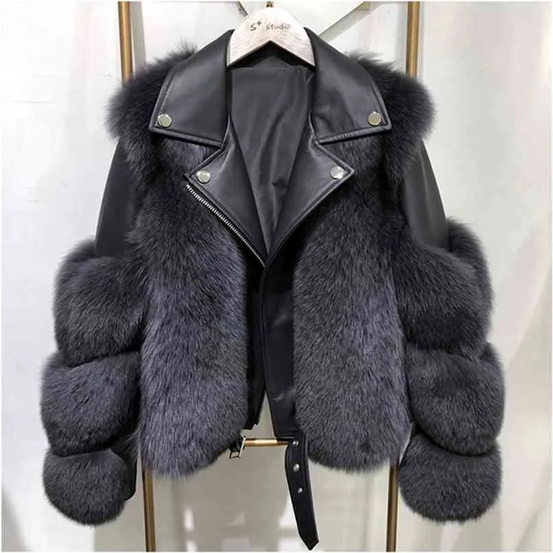 Mulheres Faux Pele Casaco com Fox Fur Inverno Moda Motos Estilo Luxo Fox Fur Caebet Jackets Mulheres Mulheres Trendy 210902
