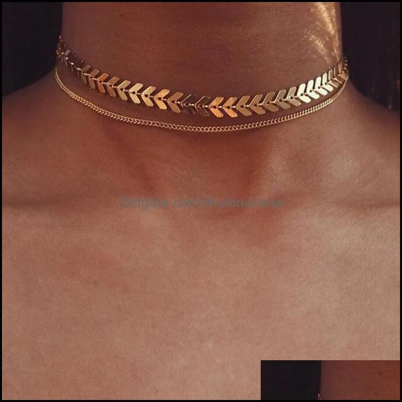 Leaves Chain Sequins Choker Necklaces For Women Bohemia Style Jewelry Statement Necklaces Party Jewelry Best Gift Wholesale Y0301