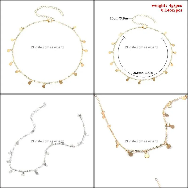 Women New Shiny Gold Color Sequins Coin Tassel Pendant Choker Necklace Ladies Short Chain Collares Necklace Jewelry Gift