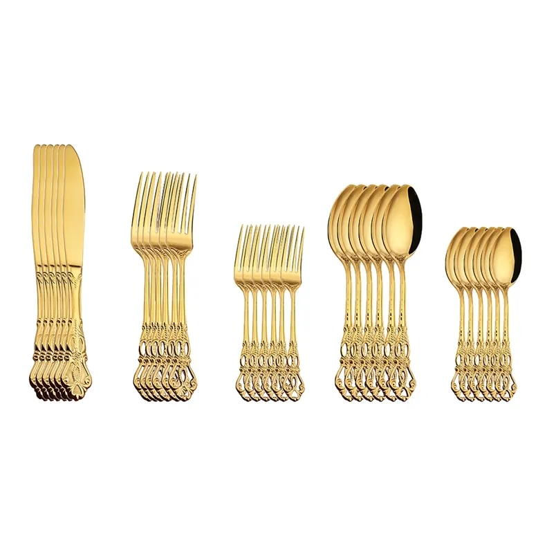 30pcs Royal Cutlery Set Gold Vaisselle en acier inoxydable Couteaux occidentaux Cuillère à thé Fourchettes Cuisine Dîner Argenterie Vaisselle 211112