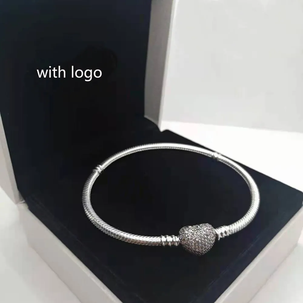 100% S925 Sterling Silver wąż łańcuch Charms bransoletki dla kobiet DIY Fit koraliki Pandora z Logo Design Lady prezent