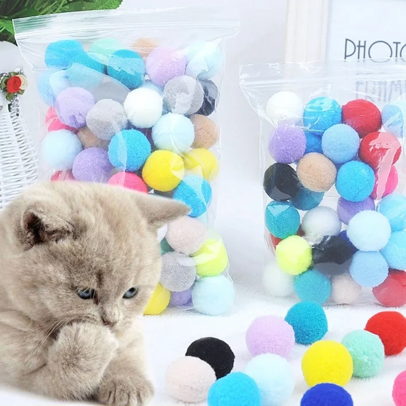 Cat Toy Plush Ball Seven Color Molars Bite Resistant Elastic Pet Interaction Tease Cat Small 2.5cm W220304