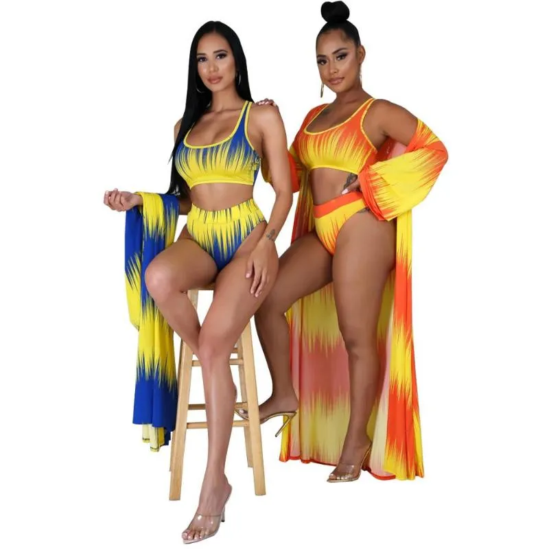 DPSDE 2021 estate nuove donne sexy stile spiaggia set senza maniche girocollo top elastico pantaloni corti outwear lungo set da 3 pezzi