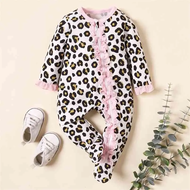 Baby-Jumpsuit mit Leoparden-Rüschen und Spitzendekor 210528