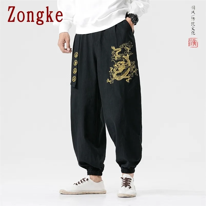 Zongke Dragon Embroidery Pants Men Joggers Trousers Streetwear Sweatpants Harem 5XL Spring 210715
