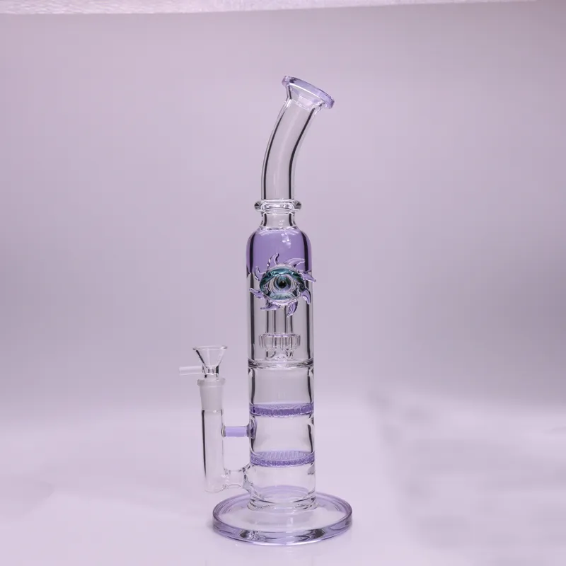 Narghilè Eyes Bong Bong in vetro viola doppio Honeycomb perc pipe ad acqua alte 13,7 pollici