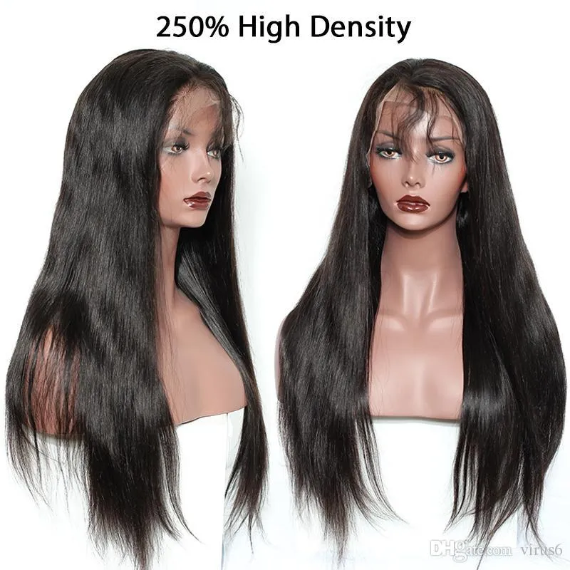 360 Lace Completa Frontal Human Human Human Wigs Peruano Cabelo Reta Cores Naturais Pré Aprovado Rendas Perucas dianteiras com Cabelo Bebê Boa Qualidade Remy Wig