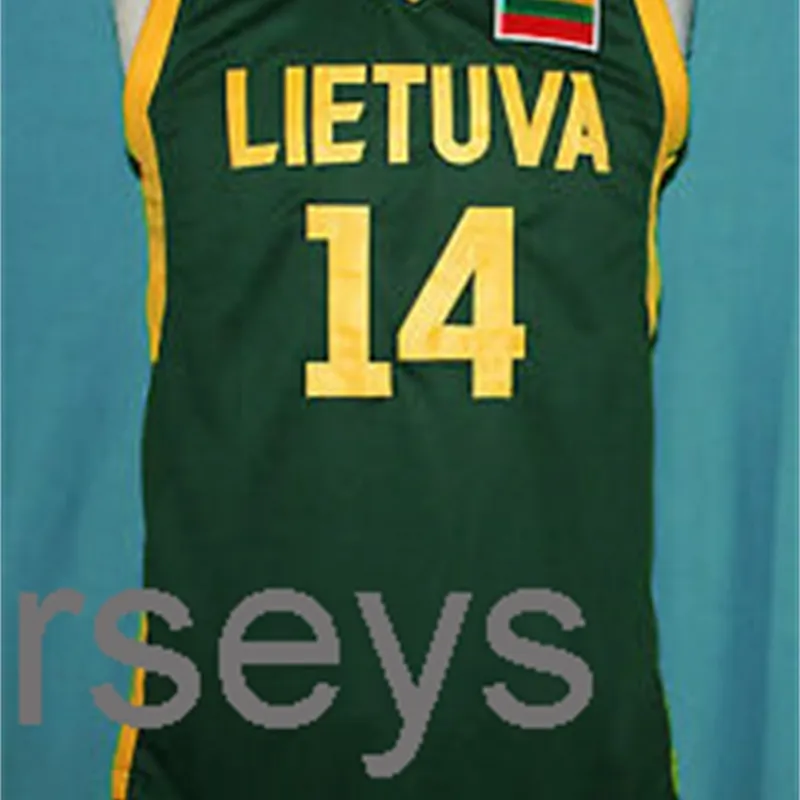 # 14 JONAS VALANCIUNAS Lietuva Lituanie maillot de basket-ball vert cousu personnalisé avec n'importe quel numéro