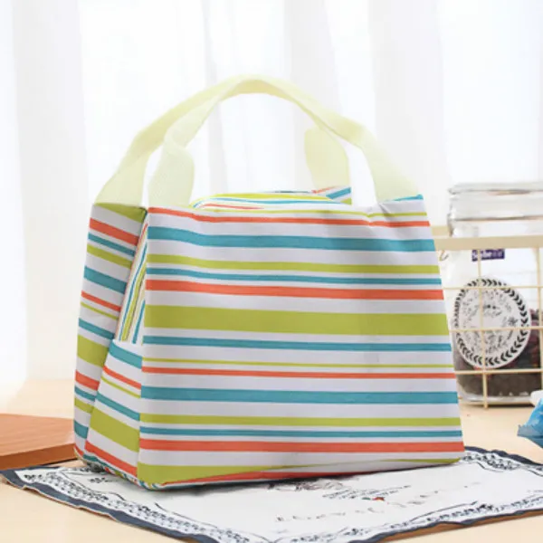 Hot Canvas Stripe Picnic Lunch Drink Thermal Insulated Cooler Tote Bag
