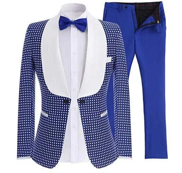Blazer a un bottone in due pezzi su misura in lana Royal Blue Business Gentle Men Abiti Abiti da ballo per uomo Matrimonio Best Man Tuxedo X0909
