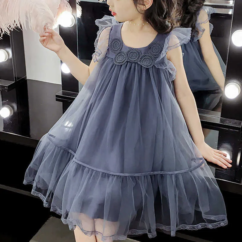 Summer Girls Clothing Elegant Lace Wedding Dress Flower Sleeve Costumes Cute Princess Party Clothes Big Children Casual Dresses Q0716