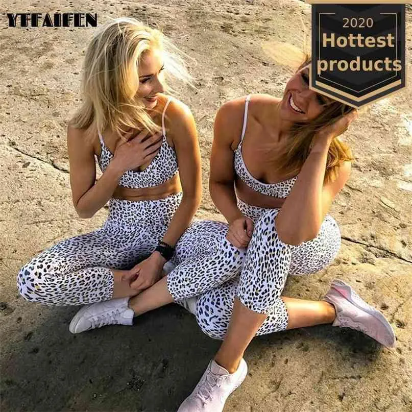 YTFAifen Leopard Gym Set Wear Mulheres Roupas Yoga Fitness Leggings Sport Suit Work Out Active Sportswear Outfit Sports 210813